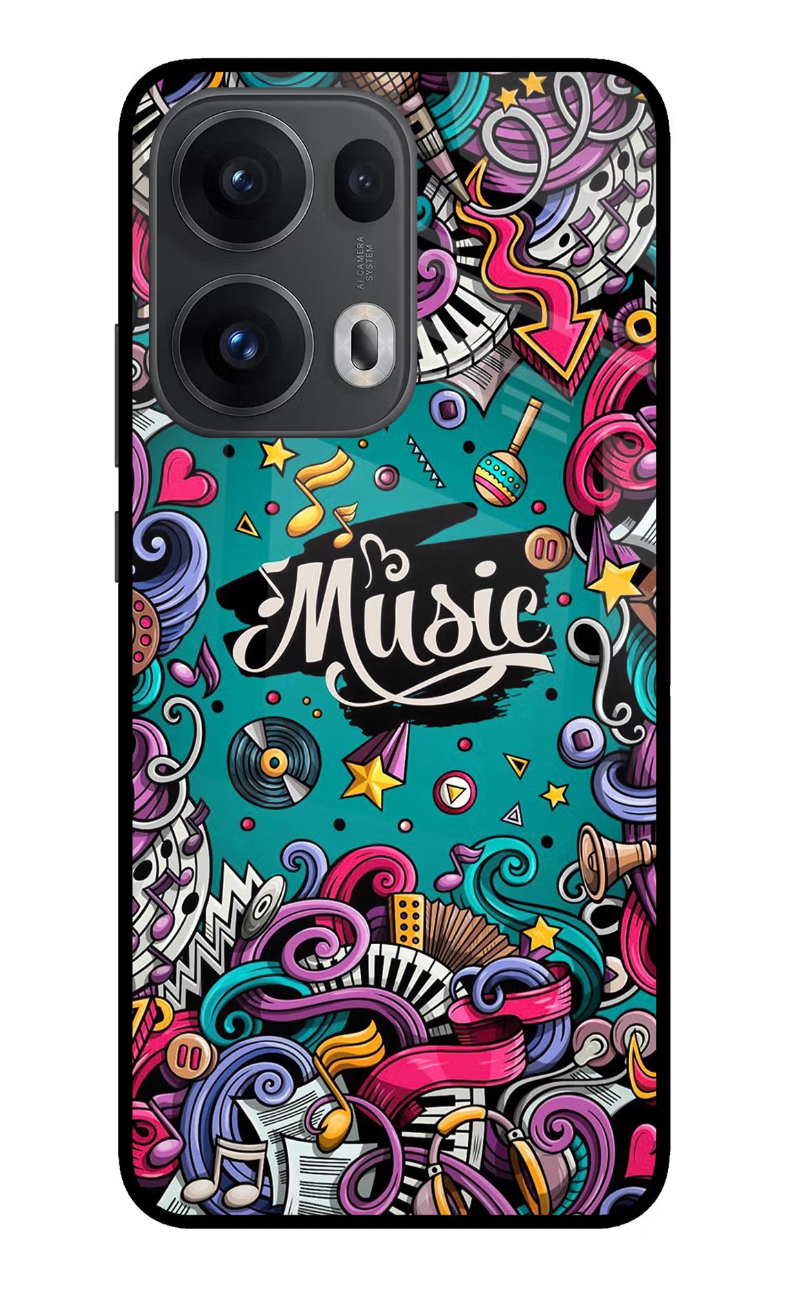 Music Graffiti Oppo Reno13 Pro 5G Glass Case Back Cover by Casekaro
