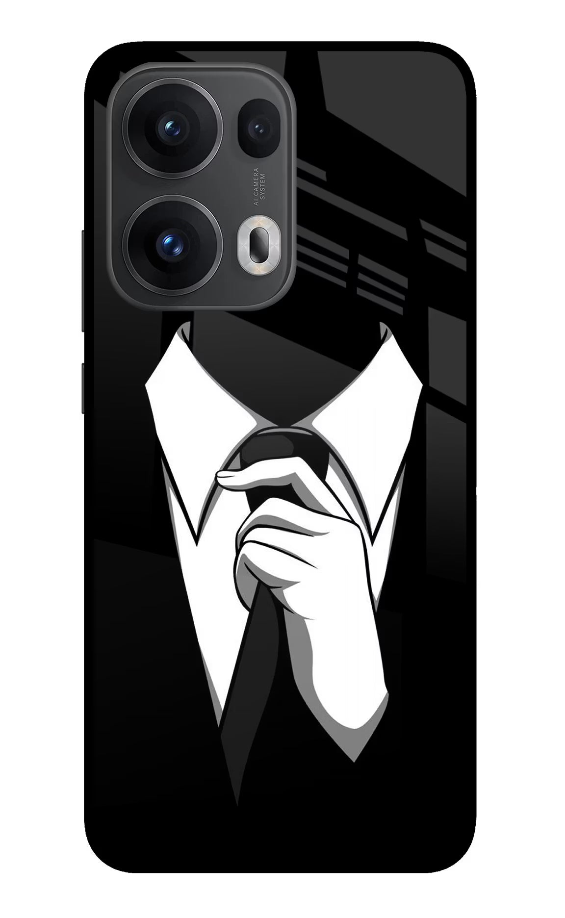 Black Tie Oppo Reno13 Pro 5G Glass Case Back Cover by Casekaro