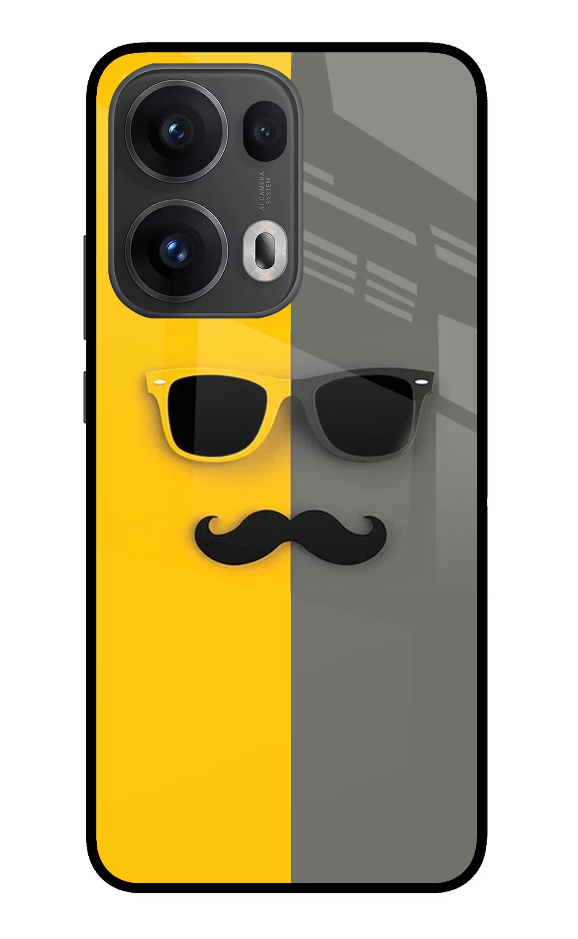 Sunglasses with Mustache Oppo Reno13 Pro 5G Glass Case Back Cover by Casekaro