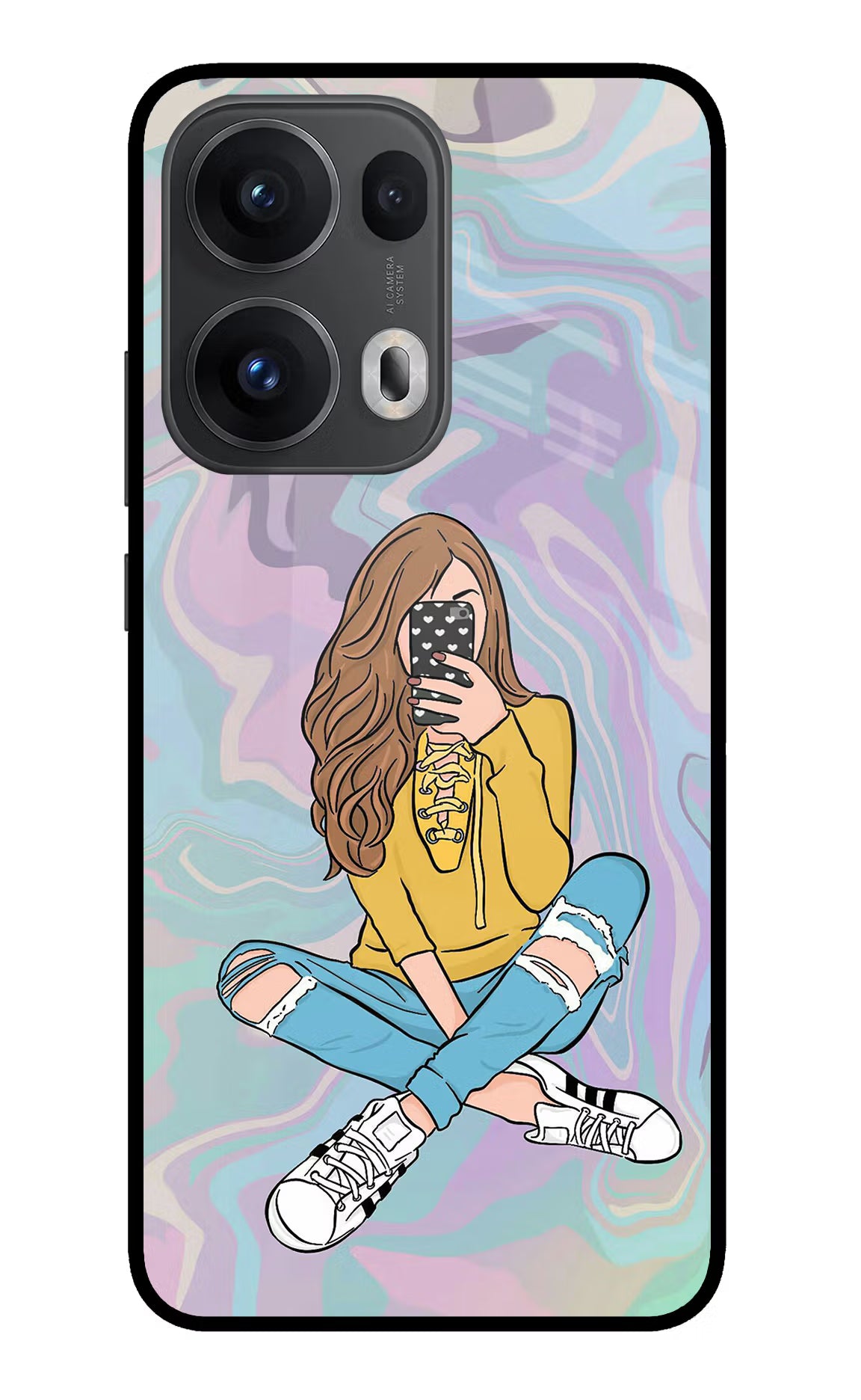 Selfie Girl Oppo Reno13 Pro 5G Glass Case Back Cover by Casekaro