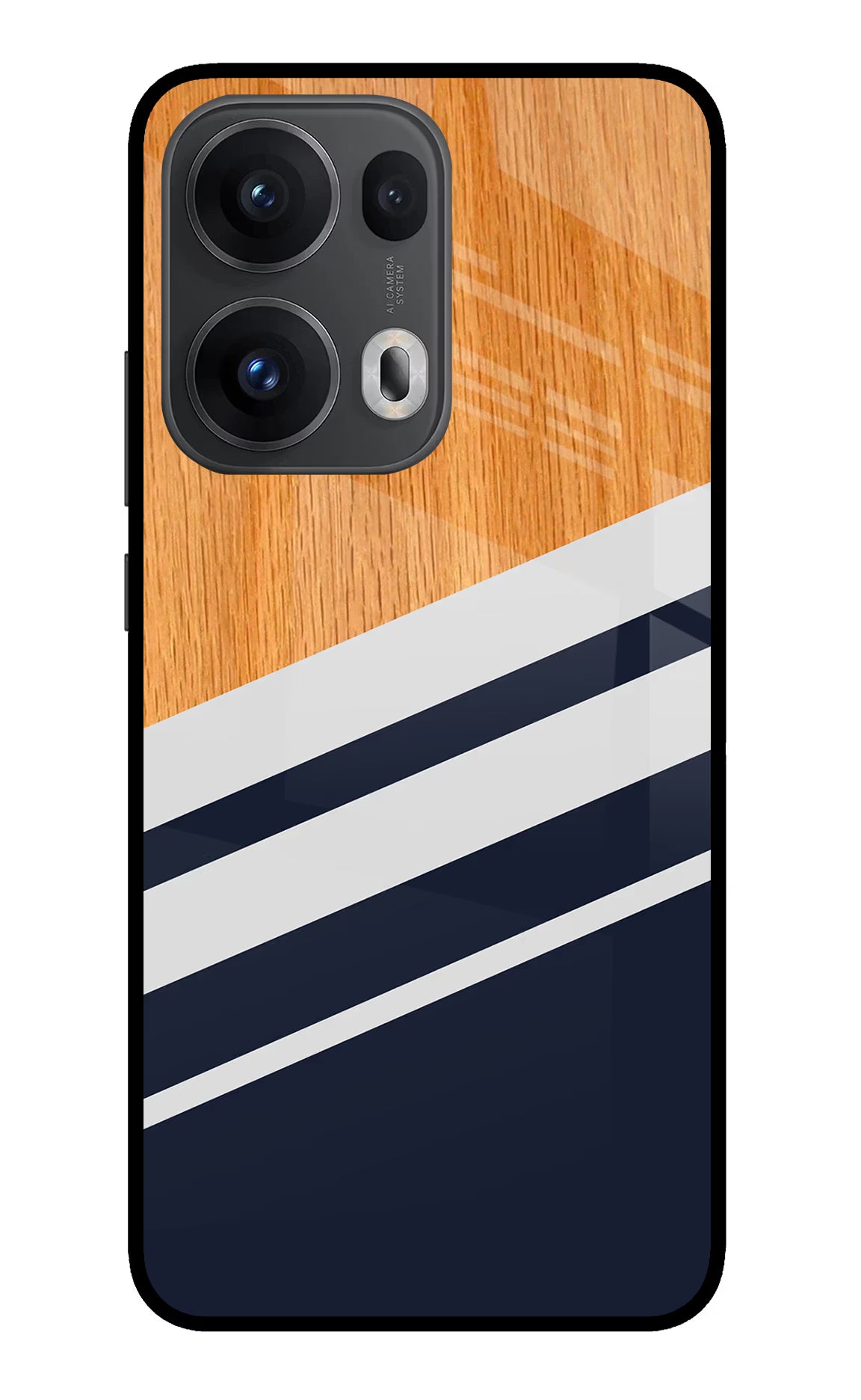 Blue and white wooden Oppo Reno13 Pro 5G Glass Case Back Cover by Casekaro
