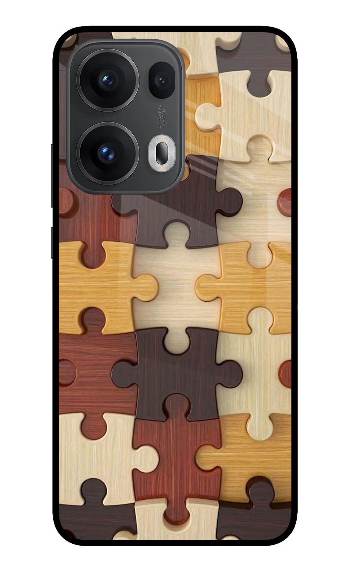 Wooden Puzzle Oppo Reno13 Pro 5G Glass Case Back Cover by Casekaro