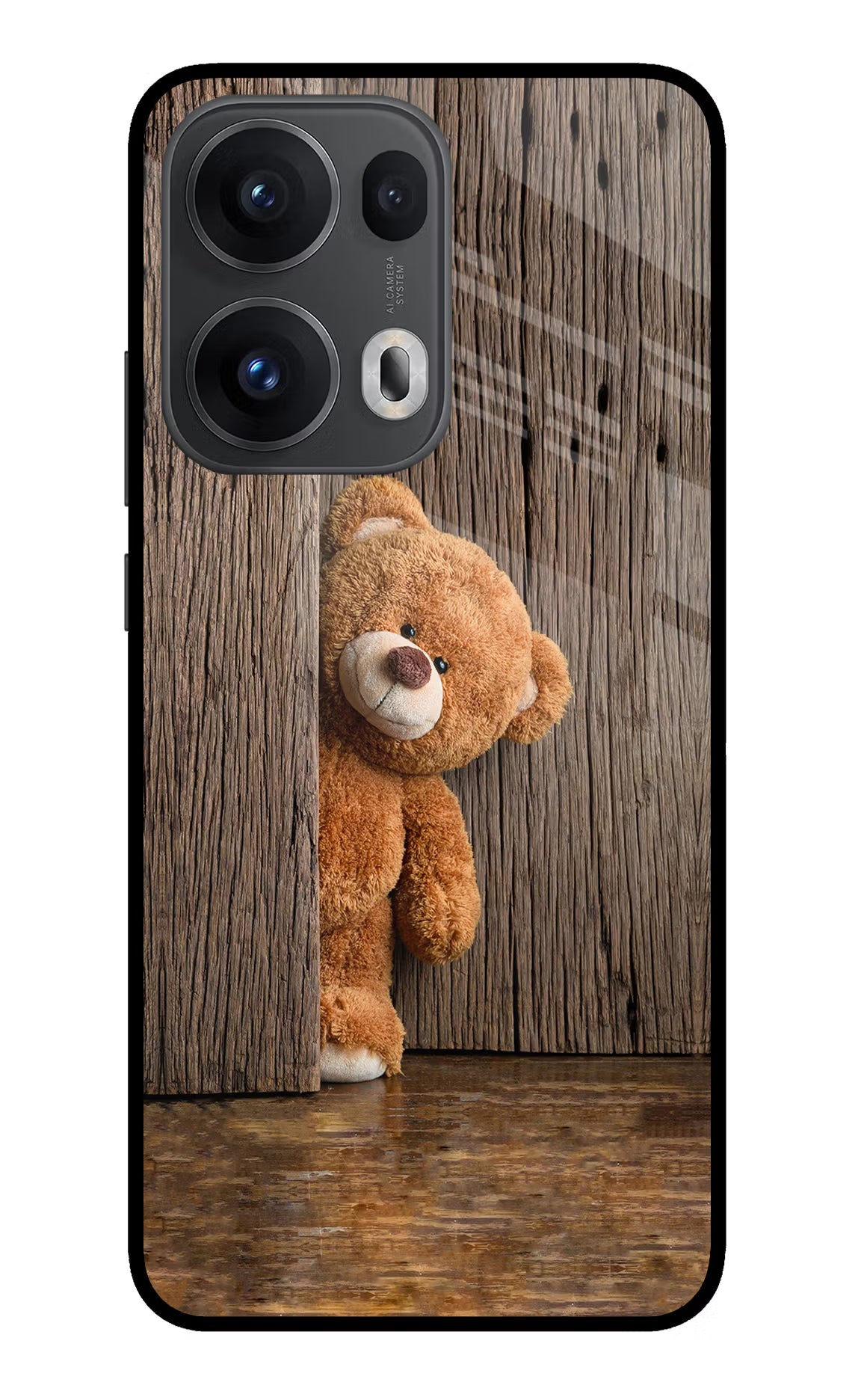 Teddy Wooden Oppo Reno13 Pro 5G Glass Case Back Cover by Casekaro