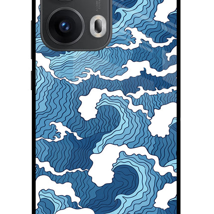 Blue Waves Oppo Reno13 Pro 5G Glass Case Back Cover by Casekaro