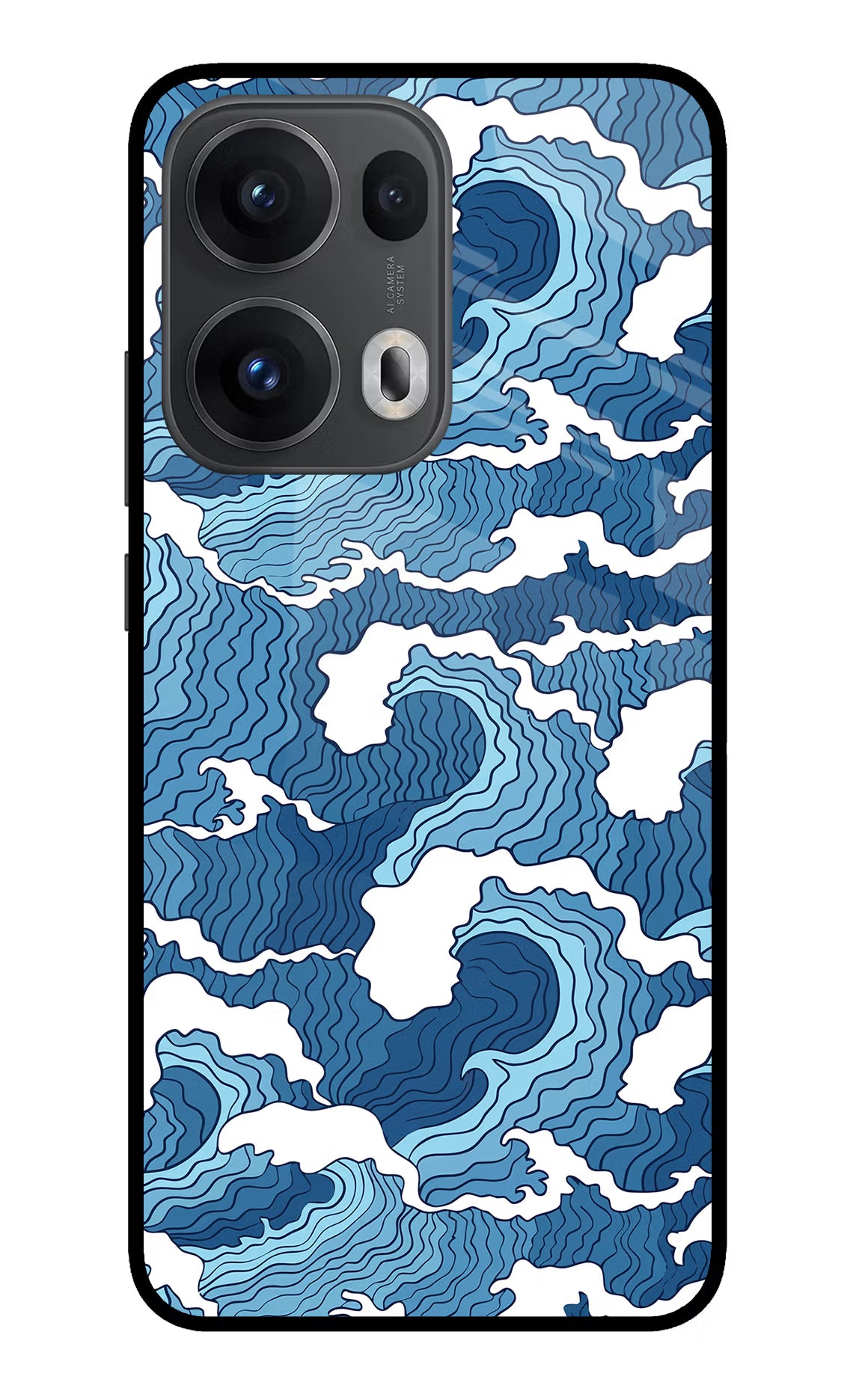 Blue Waves Oppo Reno13 Pro 5G Glass Case Back Cover by Casekaro