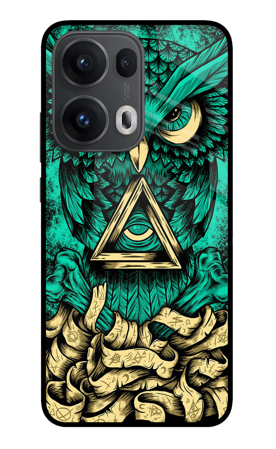 Green Owl Oppo Reno13 Pro 5G Back Cover, Glass case