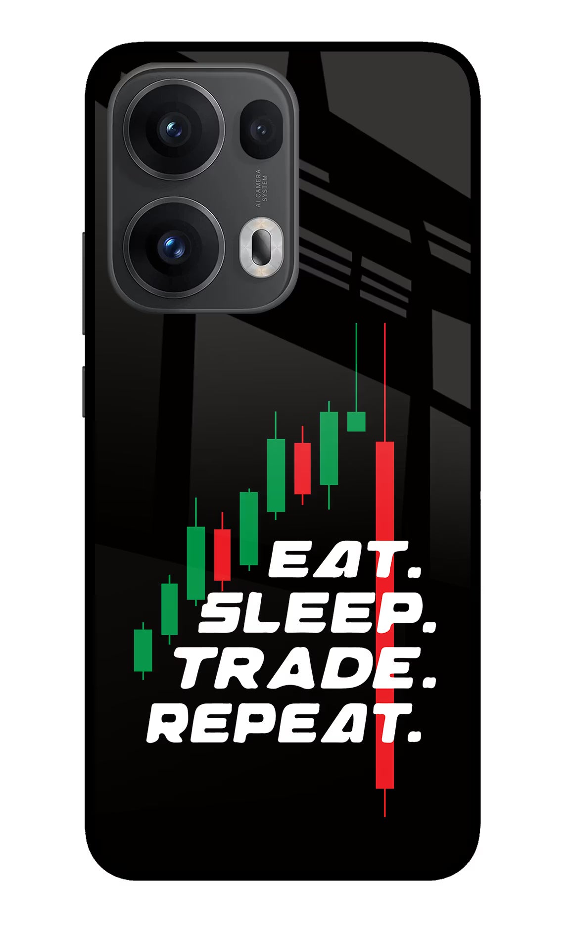 Eat Sleep Trade Repeat Oppo Reno13 Pro 5G Glass Case Back Cover by Casekaro