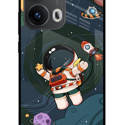 Cartoon Astronaut Oppo Reno13 Pro 5G Glass Case Back Cover by Casekaro