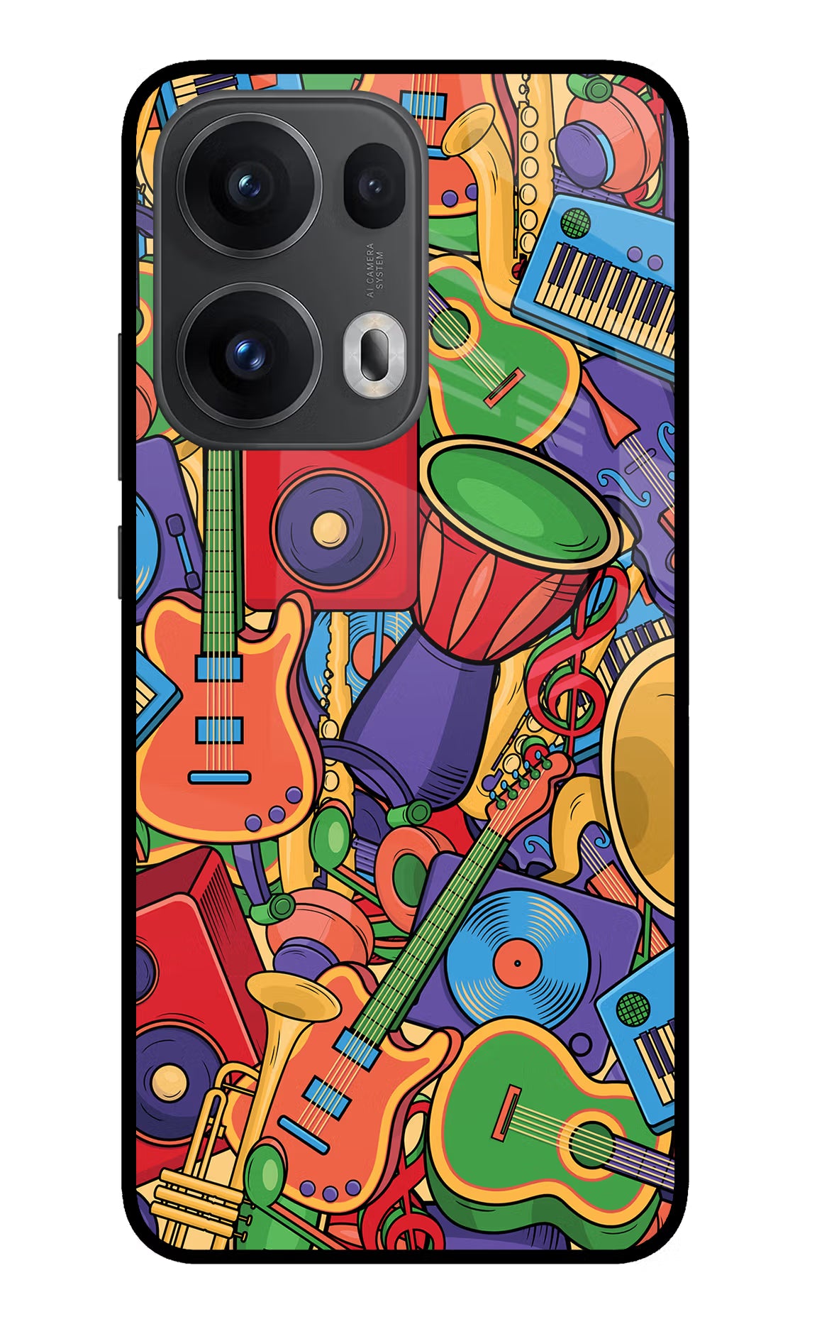 Music Instrument Doodle Oppo Reno13 Pro 5G Glass Case Back Cover by Casekaro