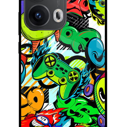 Game Doodle Oppo Reno13 Pro 5G Glass Case Back Cover by Casekaro