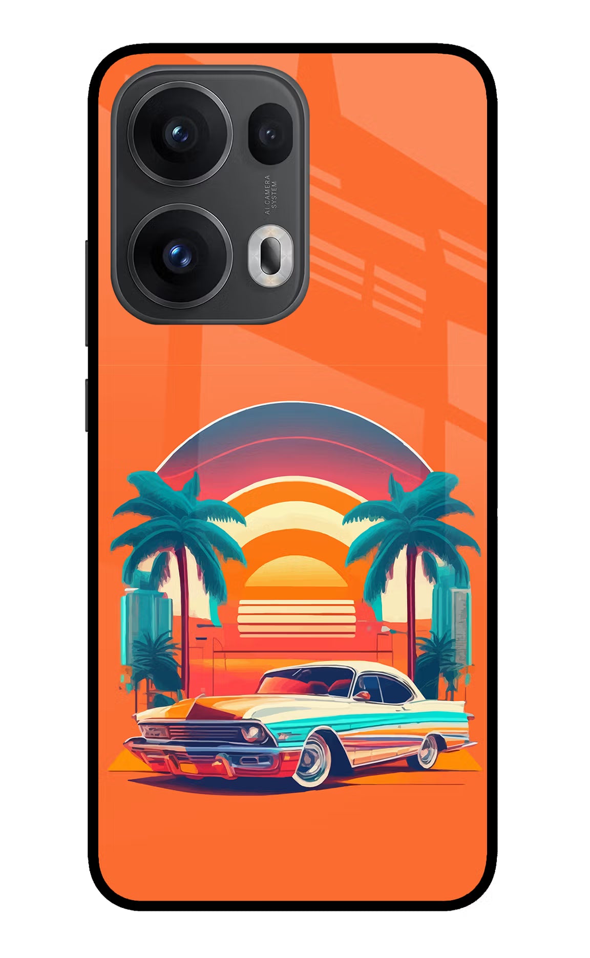 Palm Drive 80s Oppo Reno13 Pro 5G Glass Case Back Cover by Casekaro