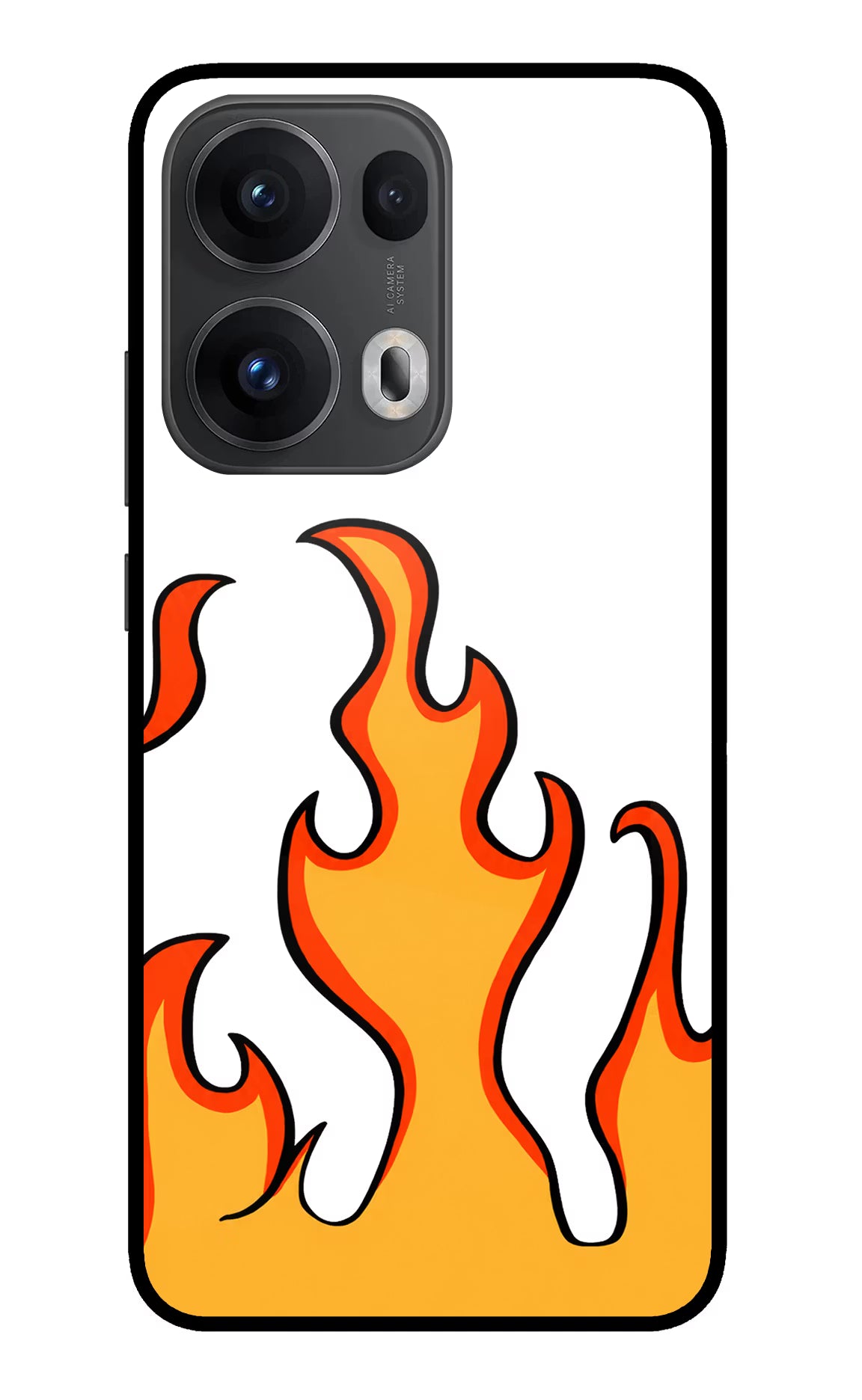 Fired Up – White Oppo Reno13 Pro 5G Glass Case Back Cover by Casekaro