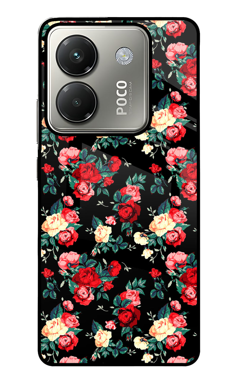Rose Pattern Poco M7 Pro 5G Back Cover, Glass case