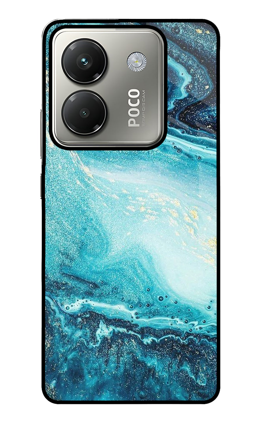 Blue Glitter Marble Poco M7 Pro 5G Back Cover, Glass case