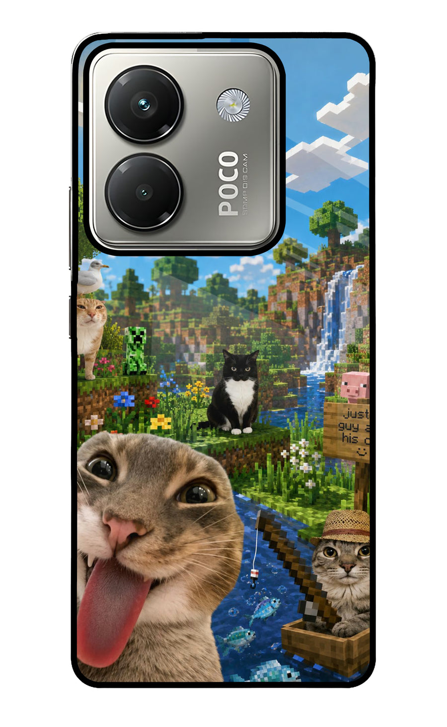 Minecraft Cat Chaos Poco M7 Pro 5G Back Cover, Glass case