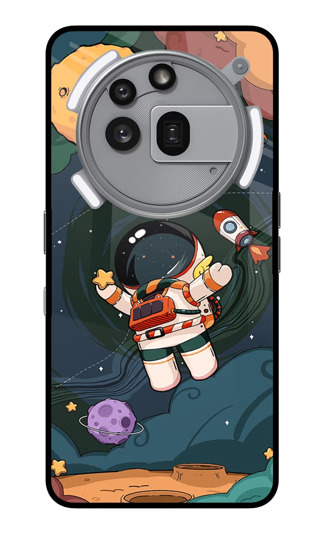 Cartoon Astronaut Nothing Phone 3a Pro Glass Case Back Cover by Casekaro