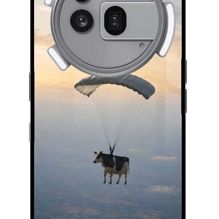 Skydiving Cow Nothing Phone 3a Pro Glass Case