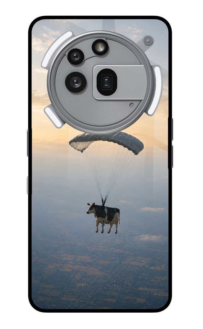 Skydiving Cow Nothing Phone 3a Pro Glass Case