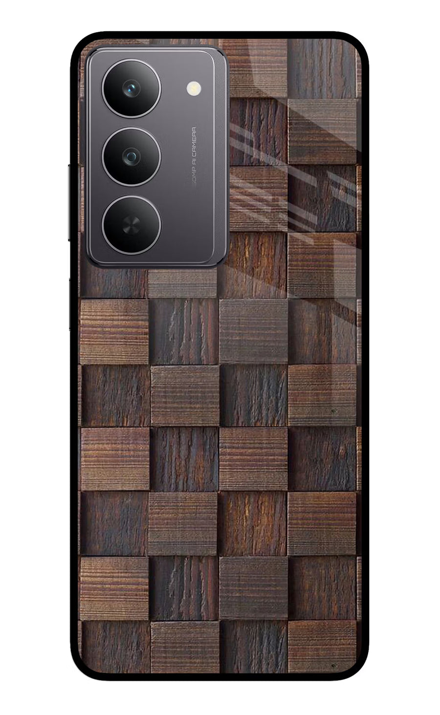 Wooden Cube Design Realme 14x 5G Back Cover, Glass case