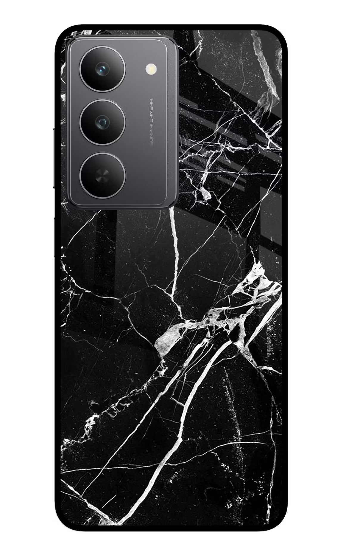 Black Marble Pattern Realme 14x 5G Glass Case Back Cover by Casekaro