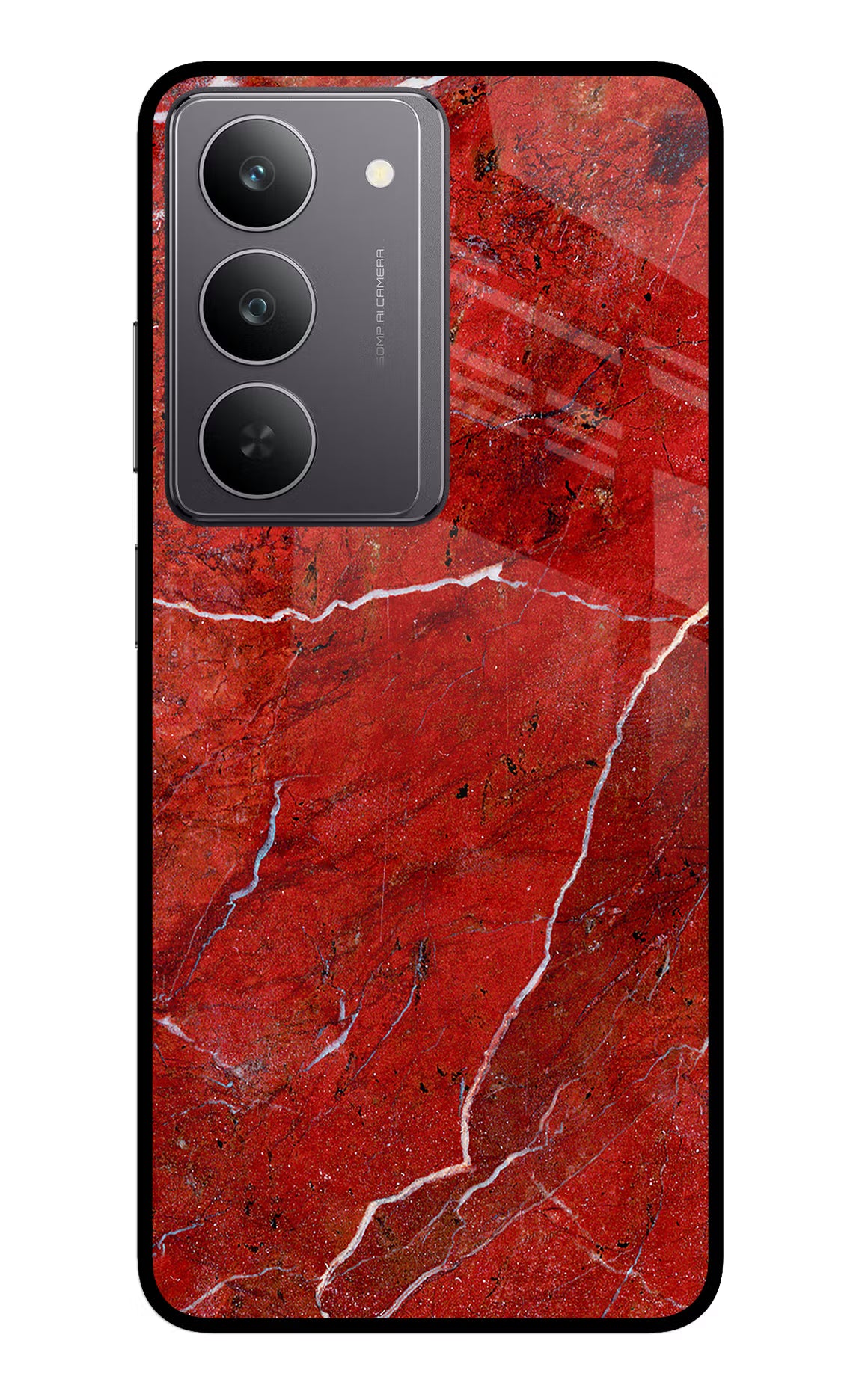 Red Marble Design Realme 14x 5G Glass Case Back Cover by Casekaro