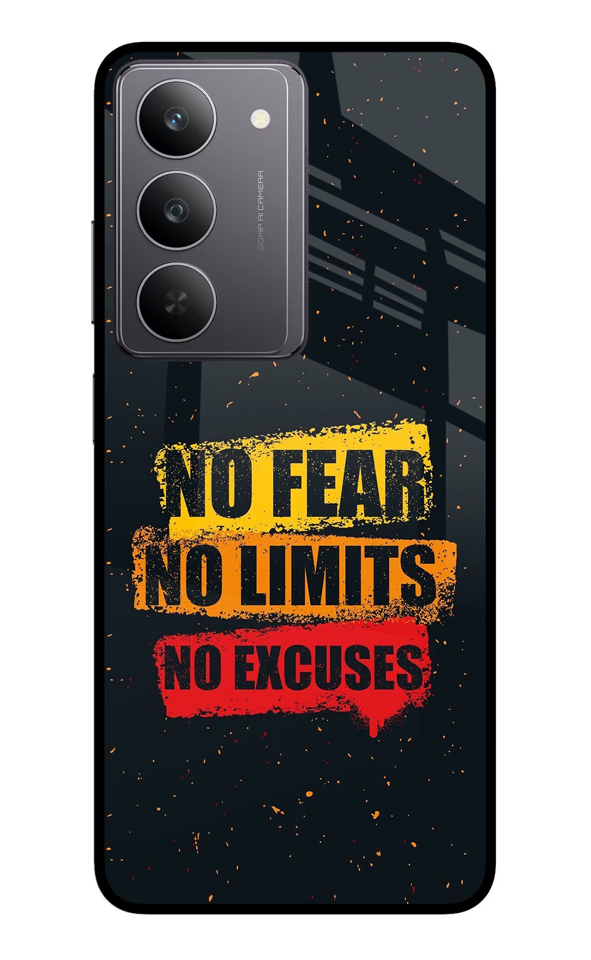No Fear No Limits No Excuse Realme 14x 5G Glass Case Back Cover by Casekaro