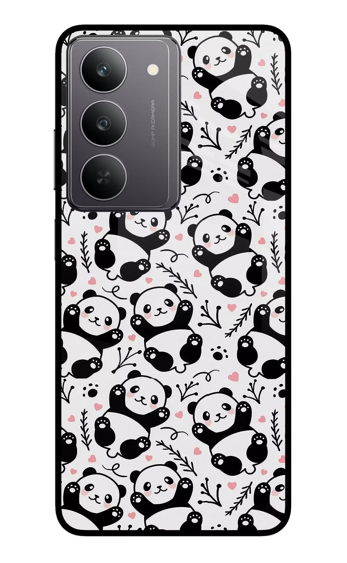 Cute Panda Realme 14x 5G Glass Case Back Cover by Casekaro