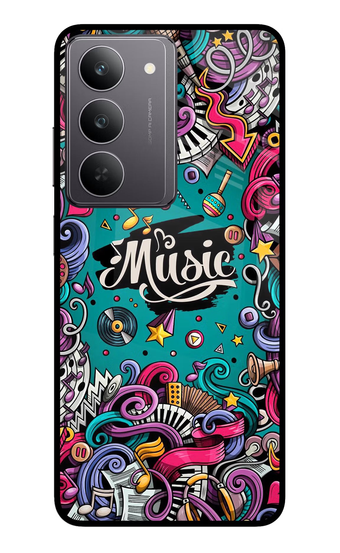 Music Graffiti Realme 14x 5G Glass Case Back Cover by Casekaro