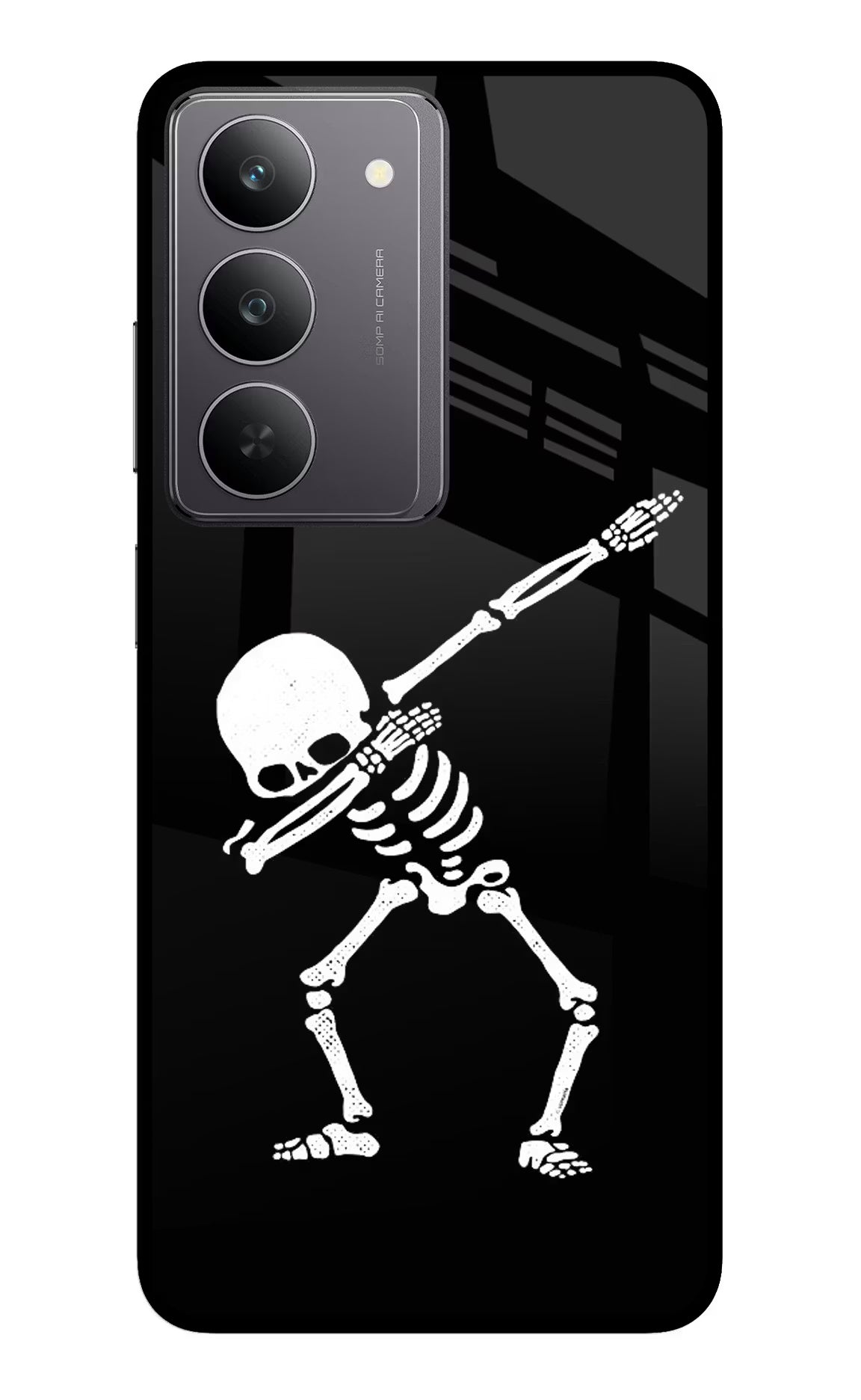 Dabbing Skeleton Art Realme 14x 5G Glass Case Back Cover by Casekaro