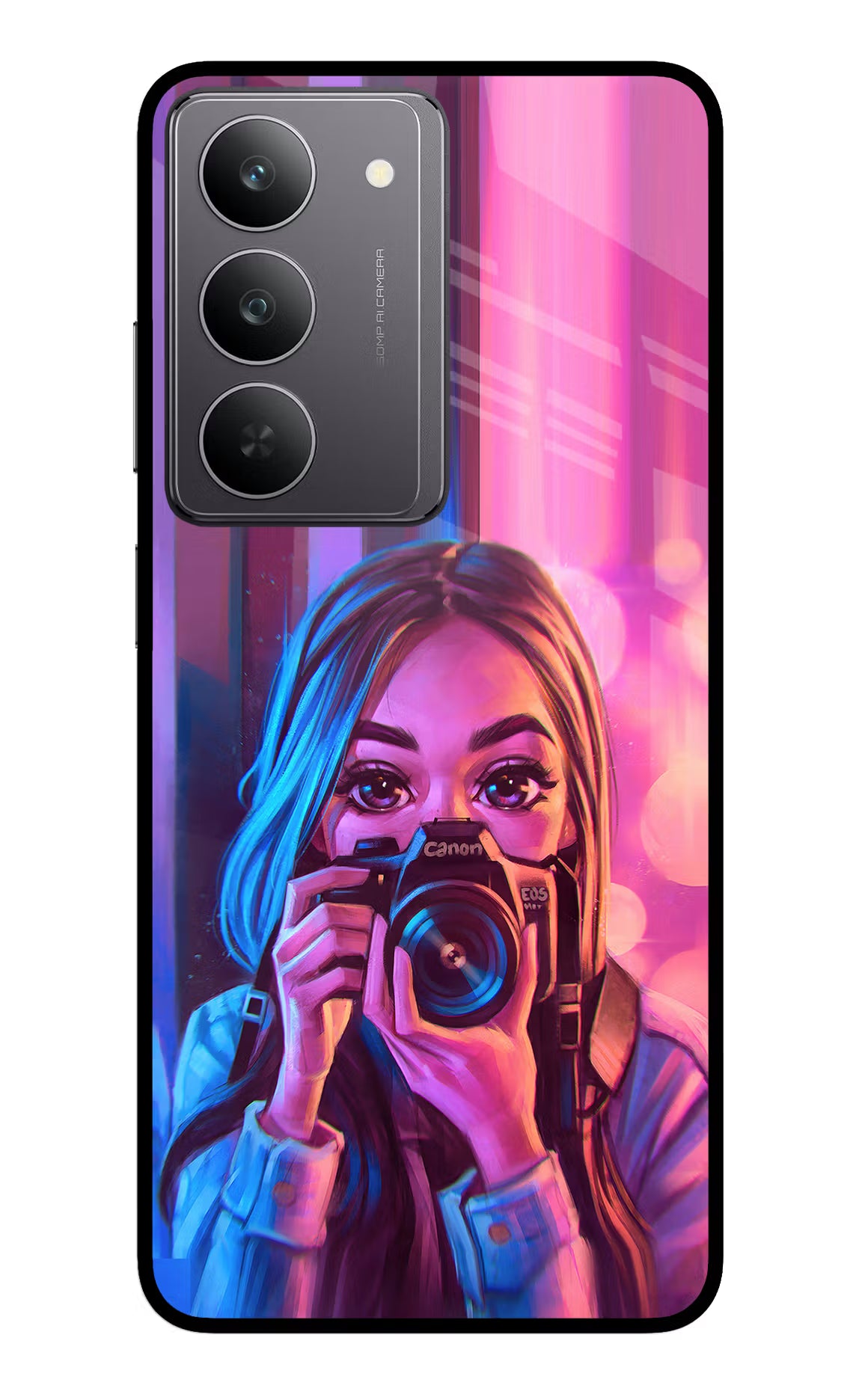 Girl Photographer Realme 14x 5G Glass Case Back Cover by Casekaro