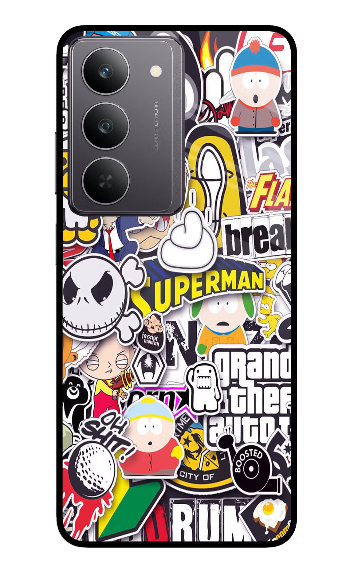 Sticker Bomb Realme 14x 5G Glass Case Back Cover by Casekaro