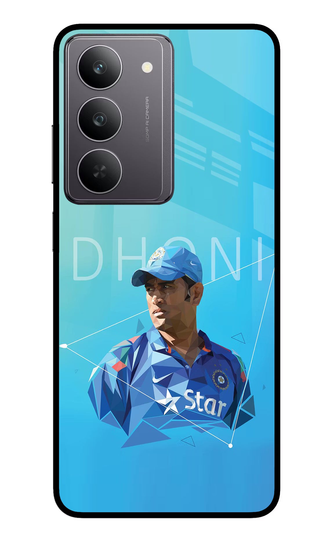Dhoni Artwork Realme 14x 5G Glass Case Back Cover by Casekaro
