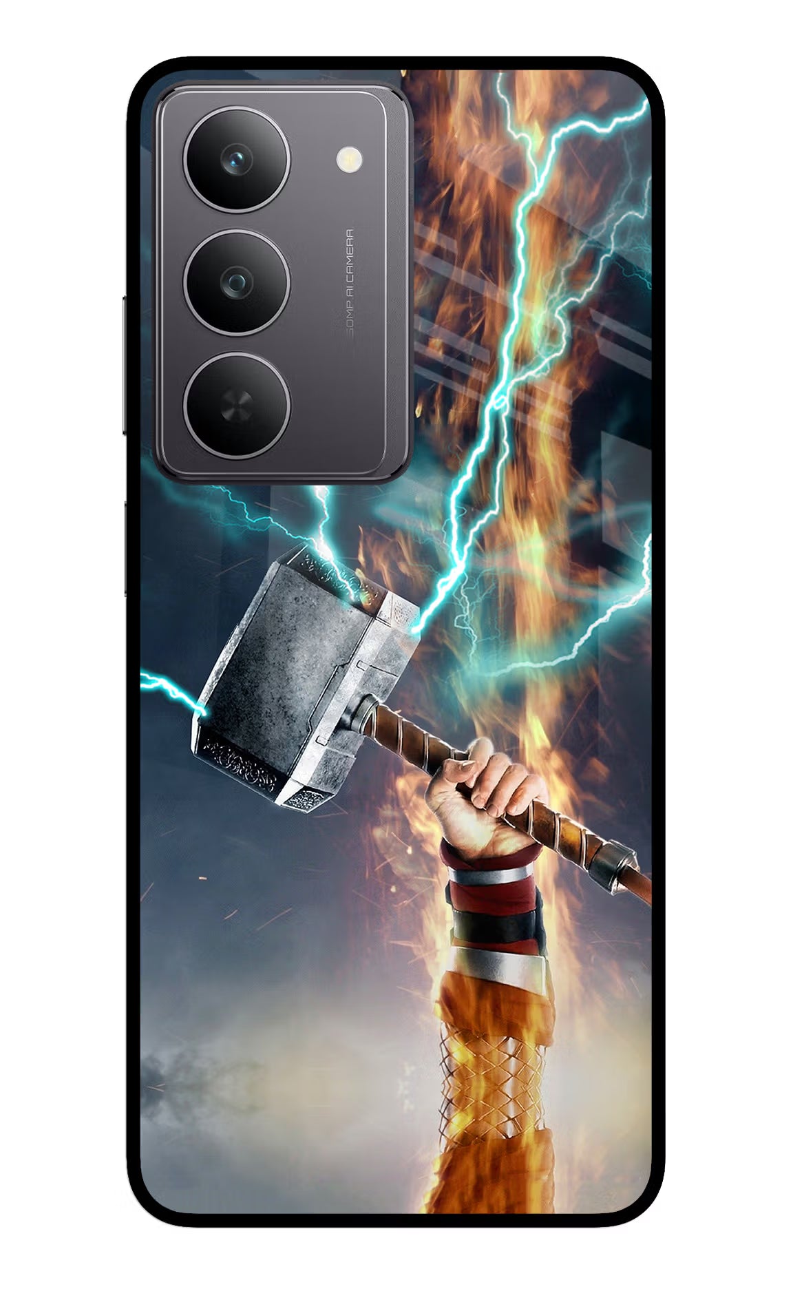 Thor Hammer Mjolnir Realme 14x 5G Glass Case Back Cover by Casekaro