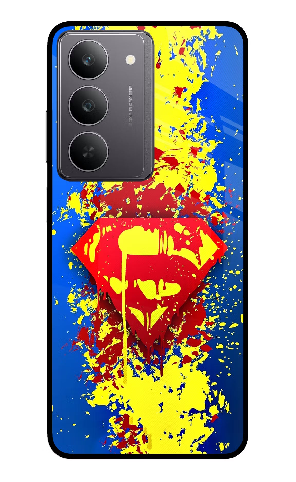 Superman logo Realme 14x 5G Glass Case Back Cover by Casekaro