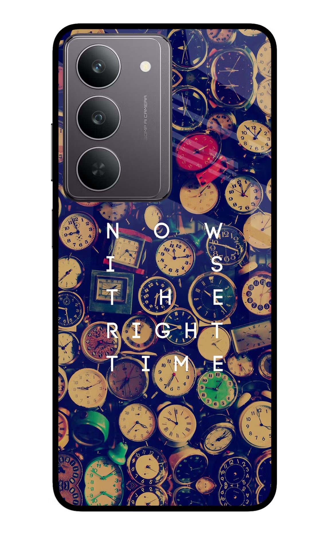 Now is the Right Time Quote Realme 14x 5G Glass Case Back Cover by Casekaro