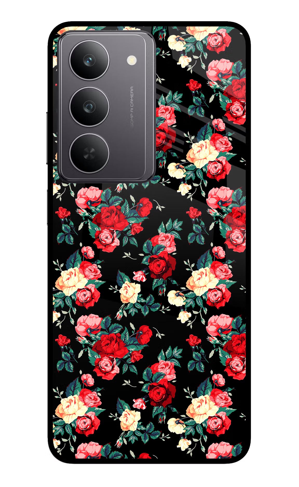 Rose Pattern Realme 14x 5G Glass Case Back Cover by Casekaro