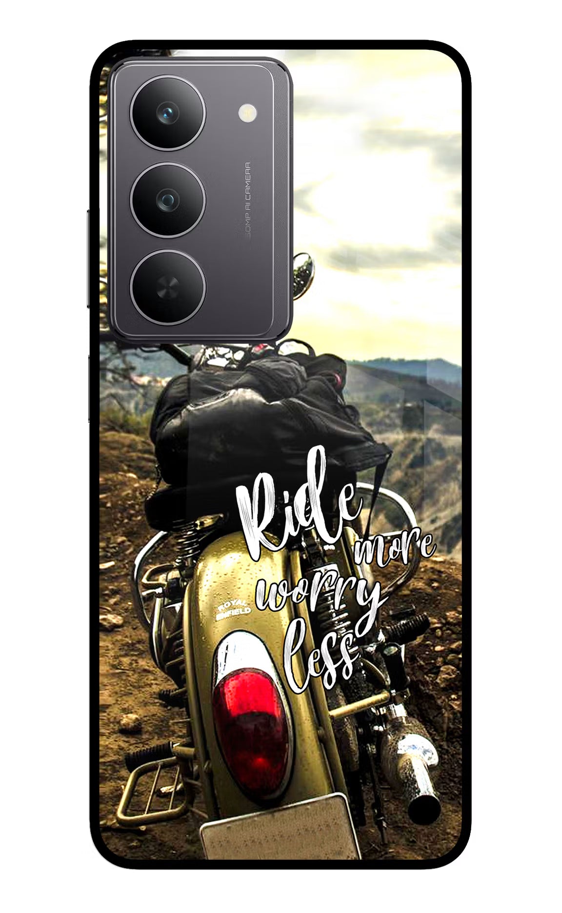 Ride More Worry Less Realme 14x 5G Glass Case Back Cover by Casekaro