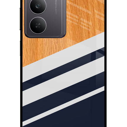 Blue and white wooden Realme 14x 5G Glass Case