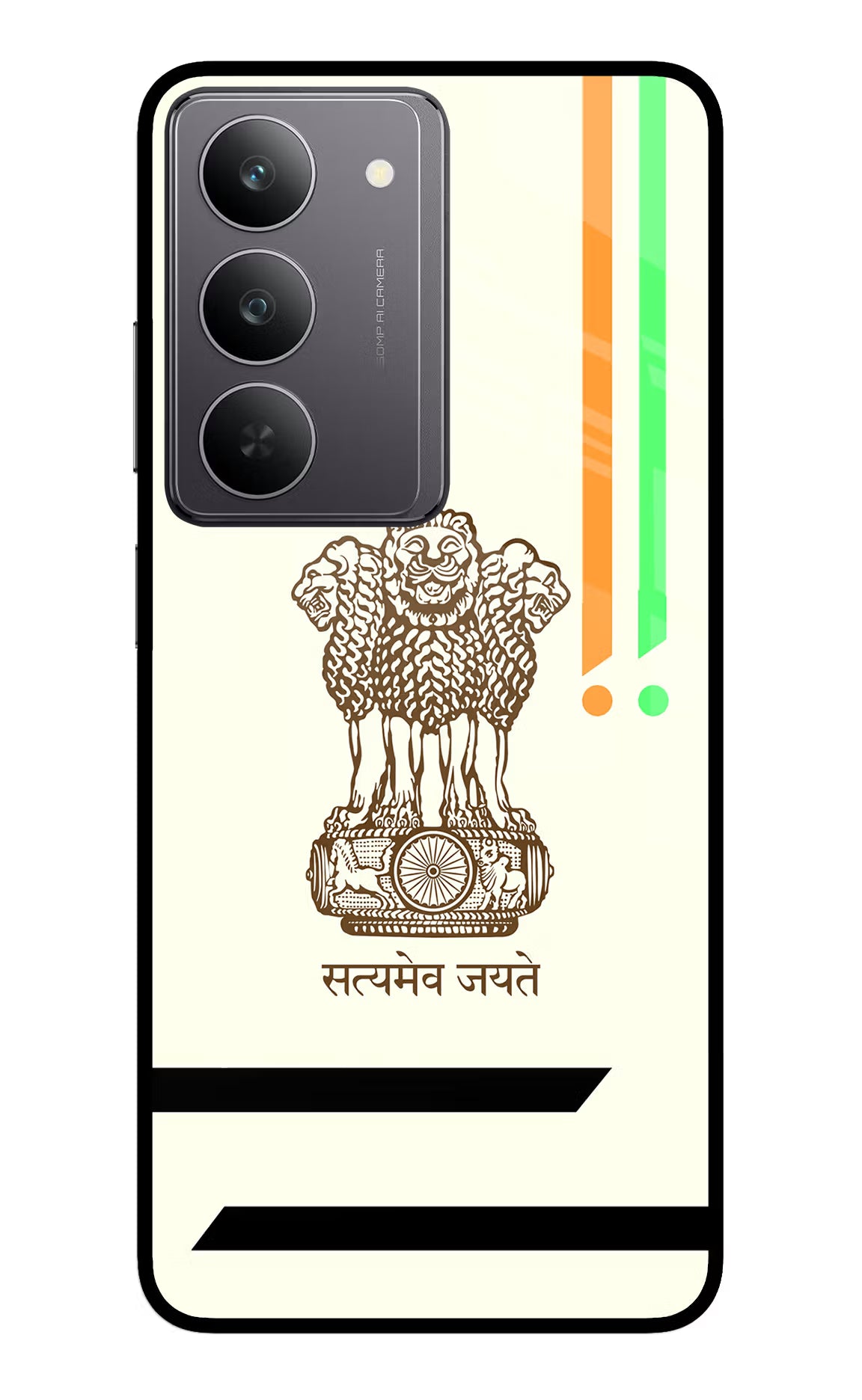 Satyamev Jayate Brown Logo Realme 14x 5G Glass Case Back Cover by Casekaro