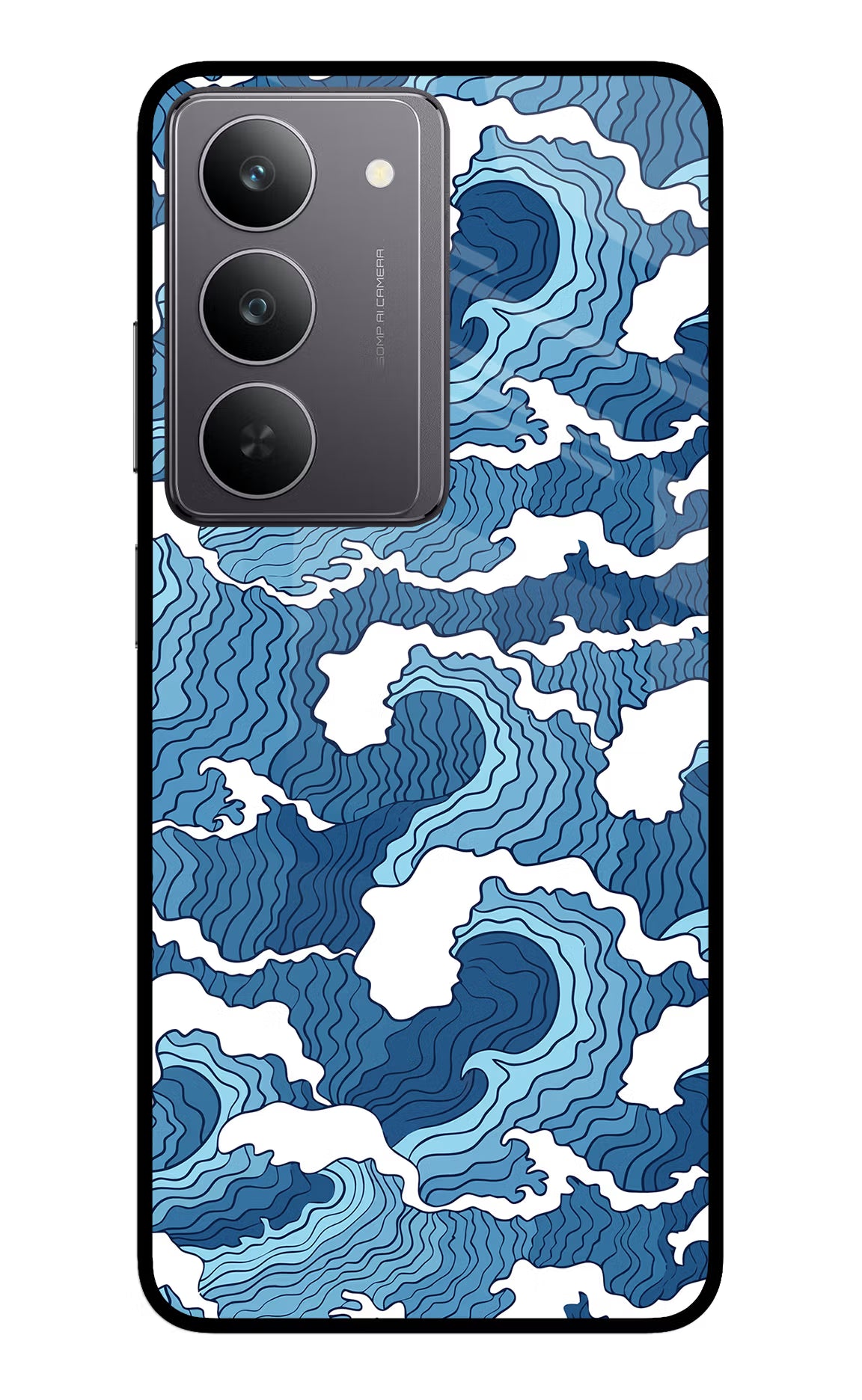 Blue Waves Realme 14x 5G Glass Case Back Cover by Casekaro
