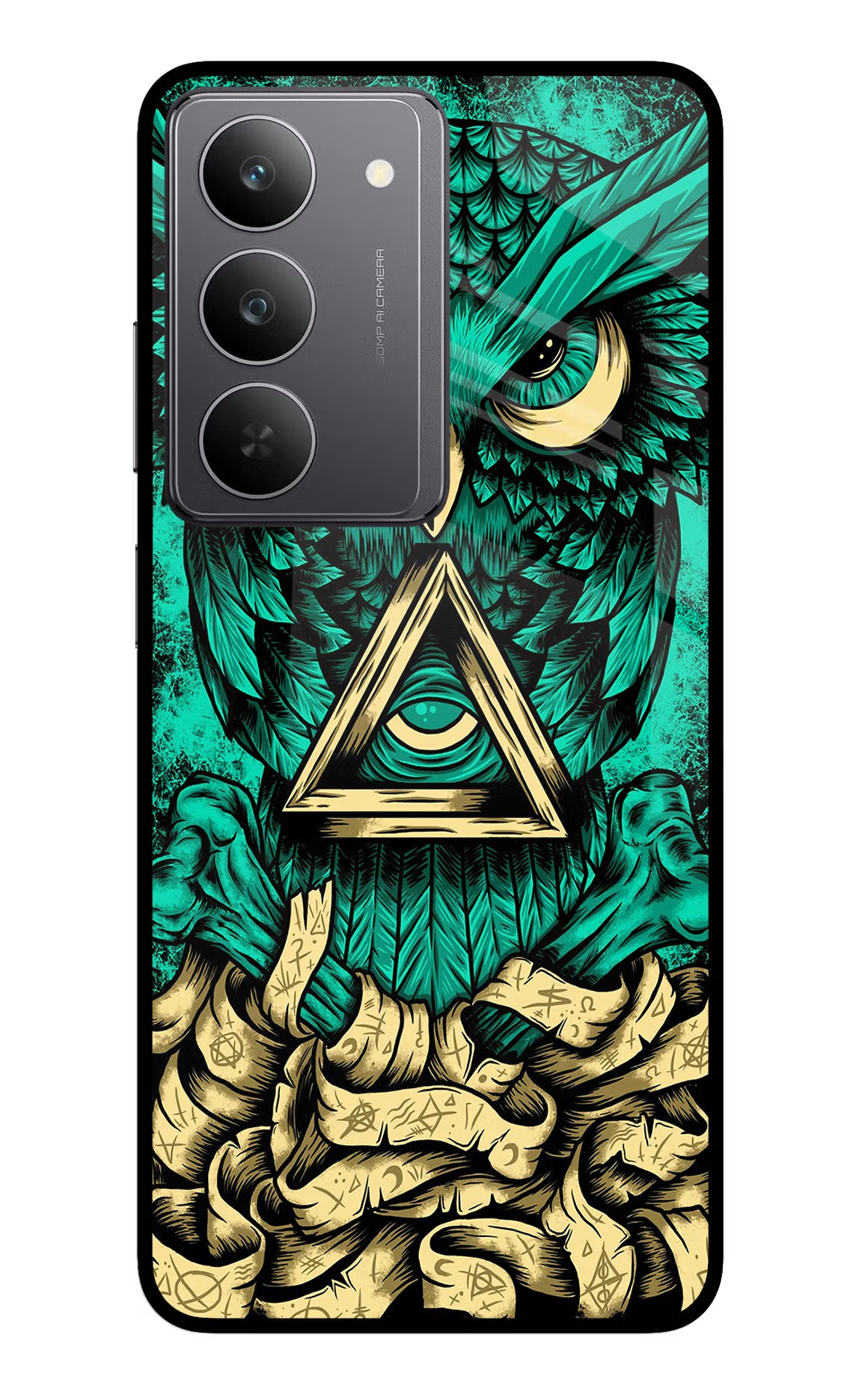 Green Owl Realme 14x 5G Glass Case Back Cover by Casekaro