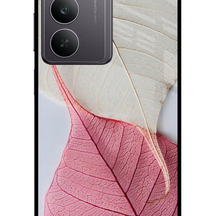 White Pink Leaf Realme 14x 5G Glass Case Back Cover by Casekaro