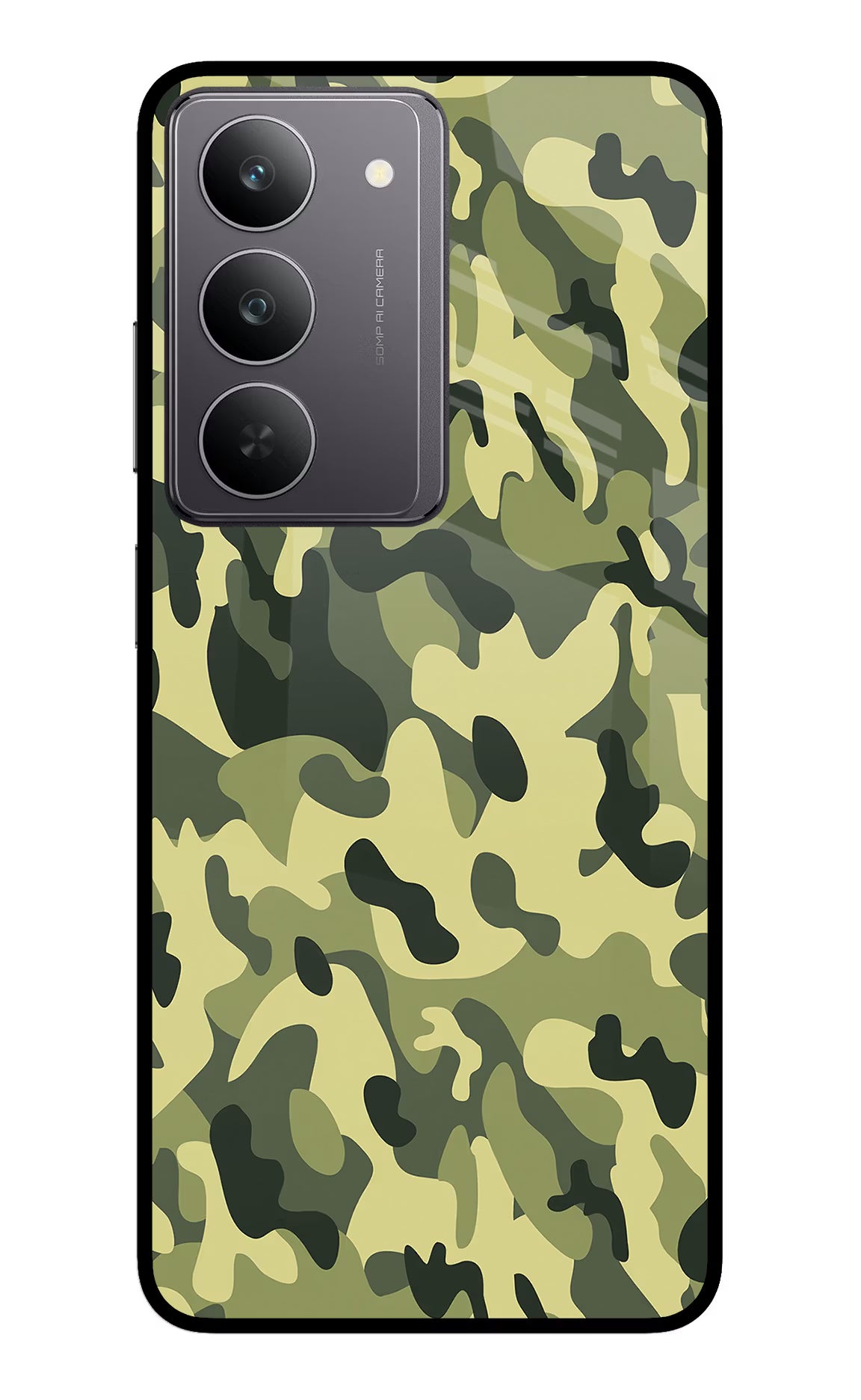 Camouflage Realme 14x 5G Glass Case Back Cover by Casekaro