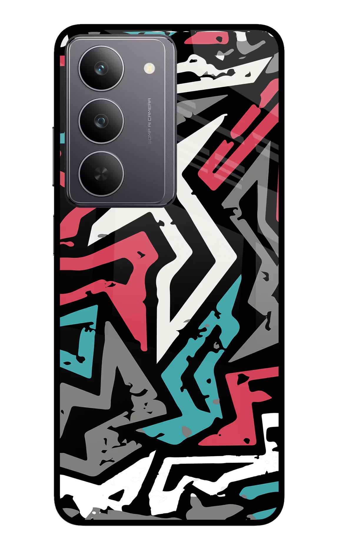 Geometric Graffiti Realme 14x 5G Glass Case Back Cover by Casekaro