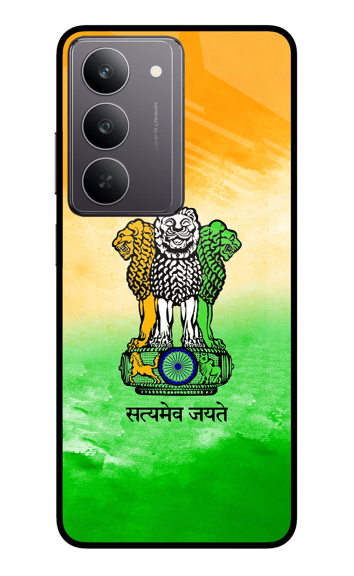 Satyamev Jayate Flag Realme 14x 5G Glass Case Back Cover by Casekaro
