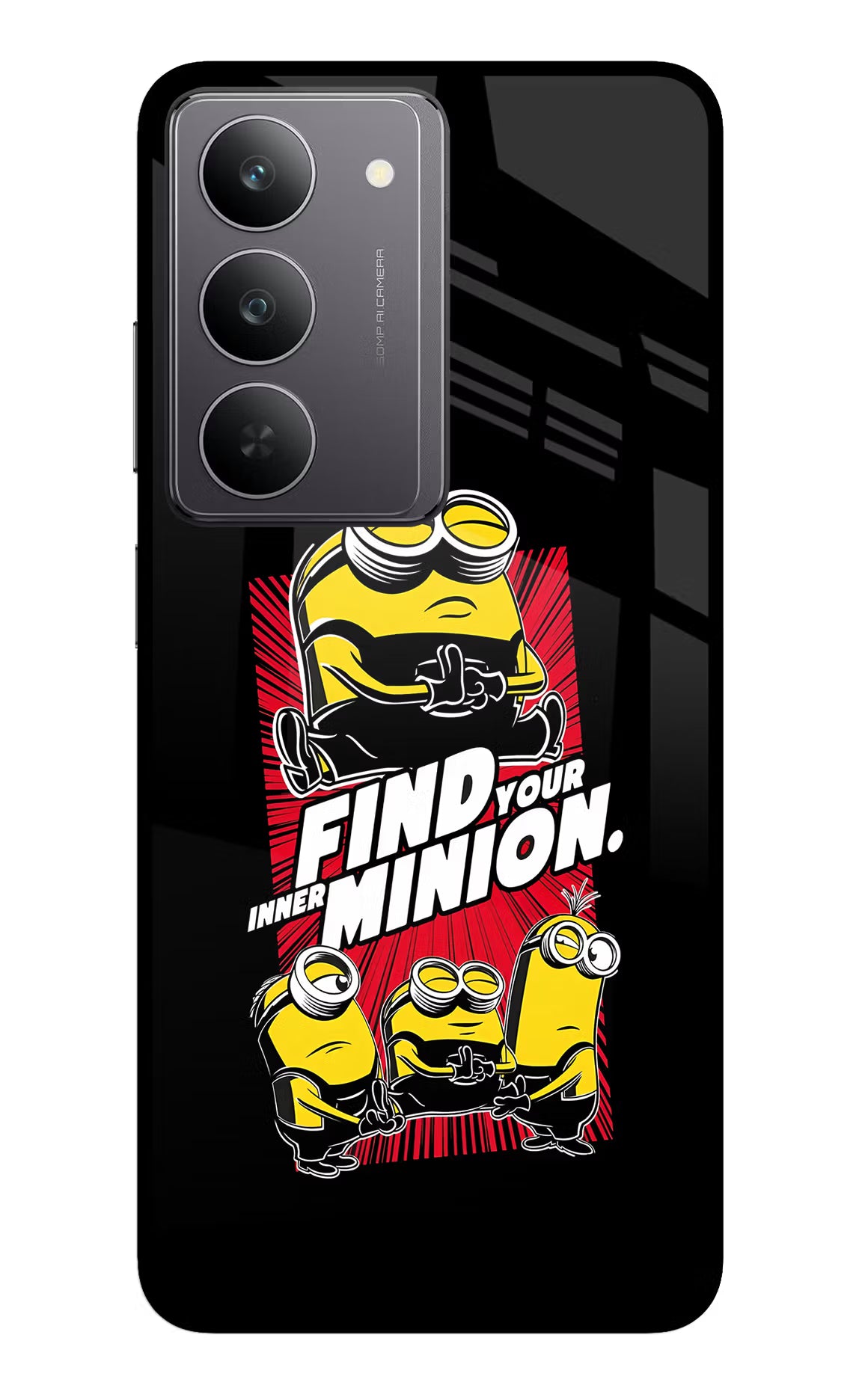 Find your inner Minion Realme 14x 5G Glass Case Back Cover by Casekaro
