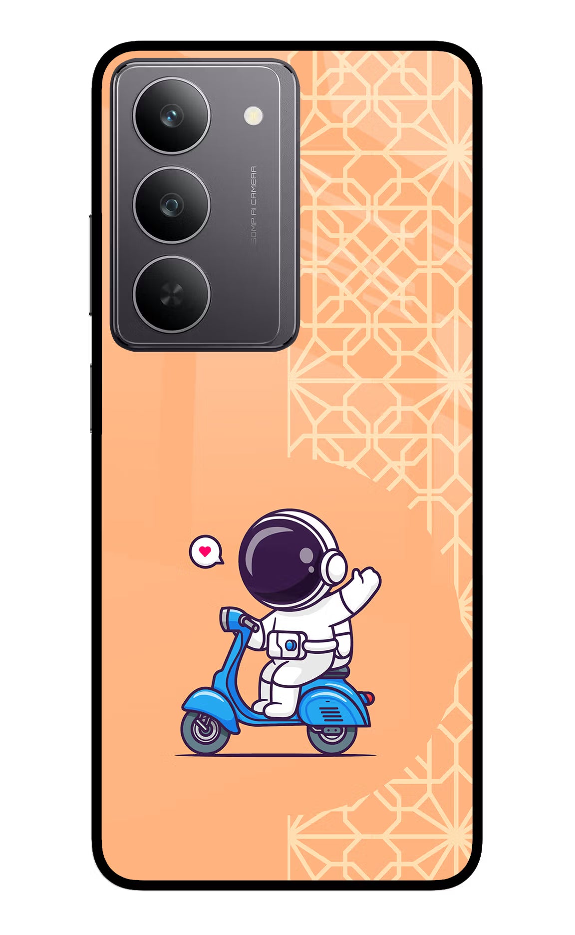 Cute Astronaut Riding Realme 14x 5G Glass Case Back Cover by Casekaro