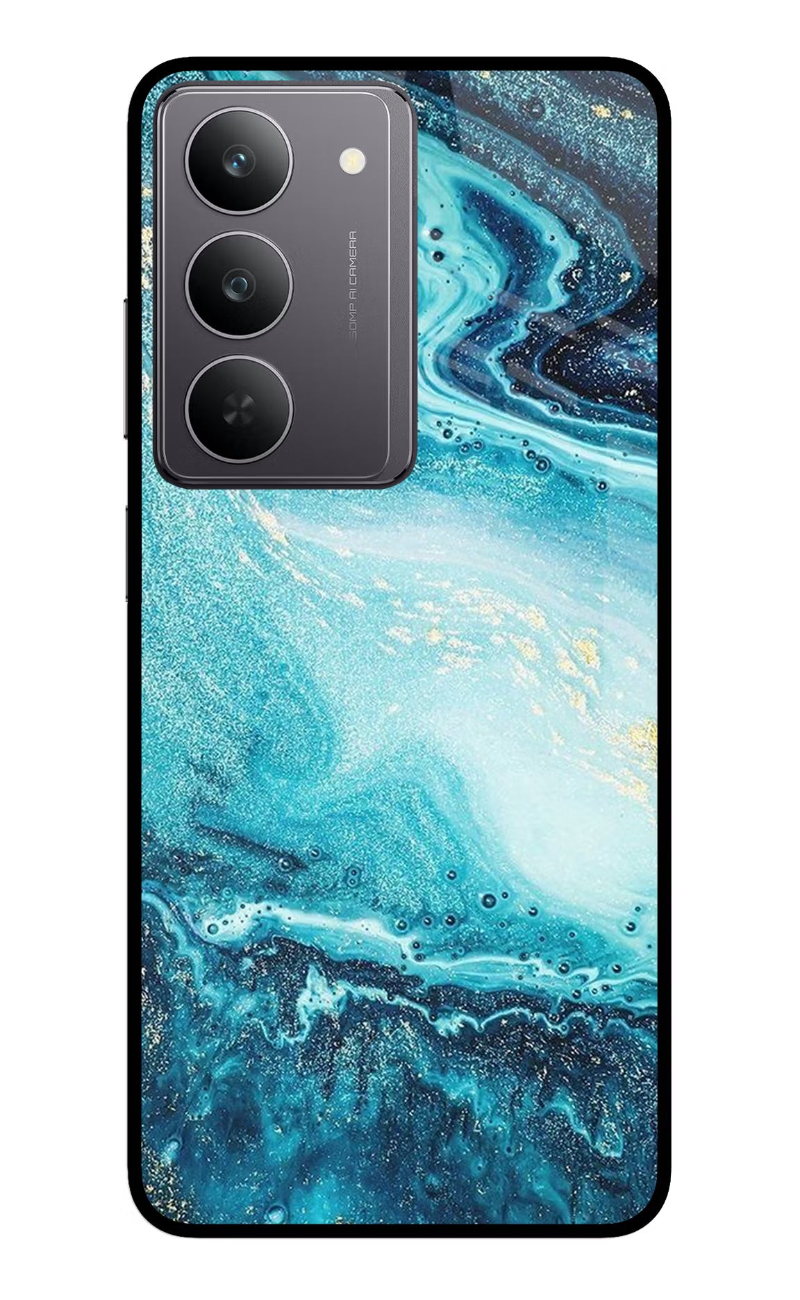 Blue Glitter Marble Realme 14x 5G Glass Case Back Cover by Casekaro