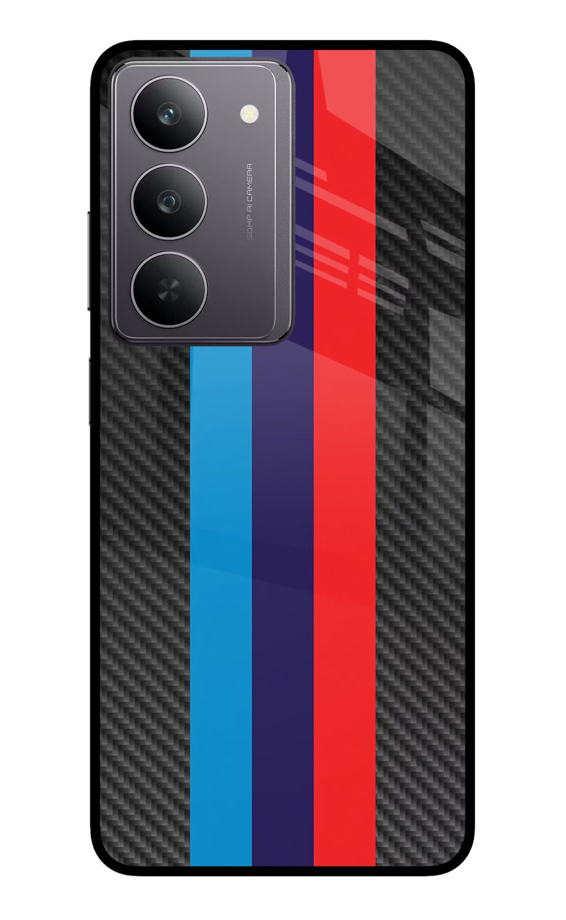 BMW Stripes Pattern Realme 14x 5G Glass Case Back Cover by Casekaro