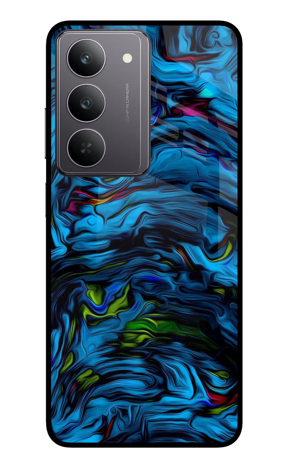 Dark Blue Abstract Realme 14x 5G Glass Case Back Cover by Casekaro